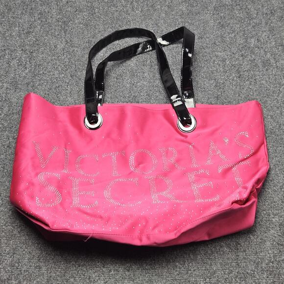 VTG Y2K Victorias Secret Tote Bag Pink Black Handles Beach Pool Carry 90s - Picture 1 of 12